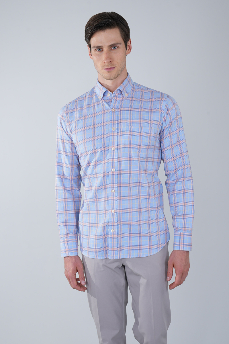 Uzun Kol Paşa Yaka Tek Cep Turuncu Pamuk Erkek Gömlek - 1