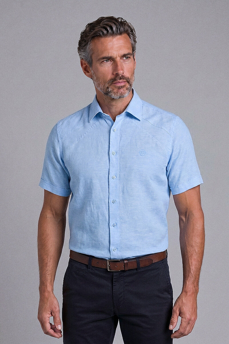 Açık Mavi Regular Fit Cepsiz Uzun Yaka Gömlek