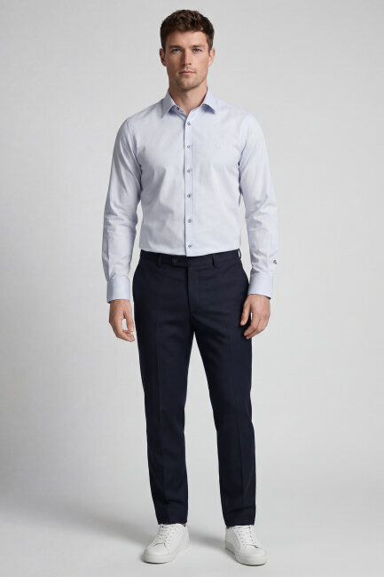 Regular Fit Uzun Kol Cepsiz Pamuk Beyaz Erkek Gömlek Gri - 1