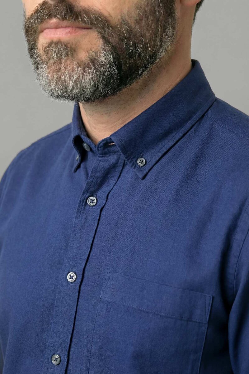 Uzun Kol Spor Yaka Tek Cep Gömlek Lacivert - 3
