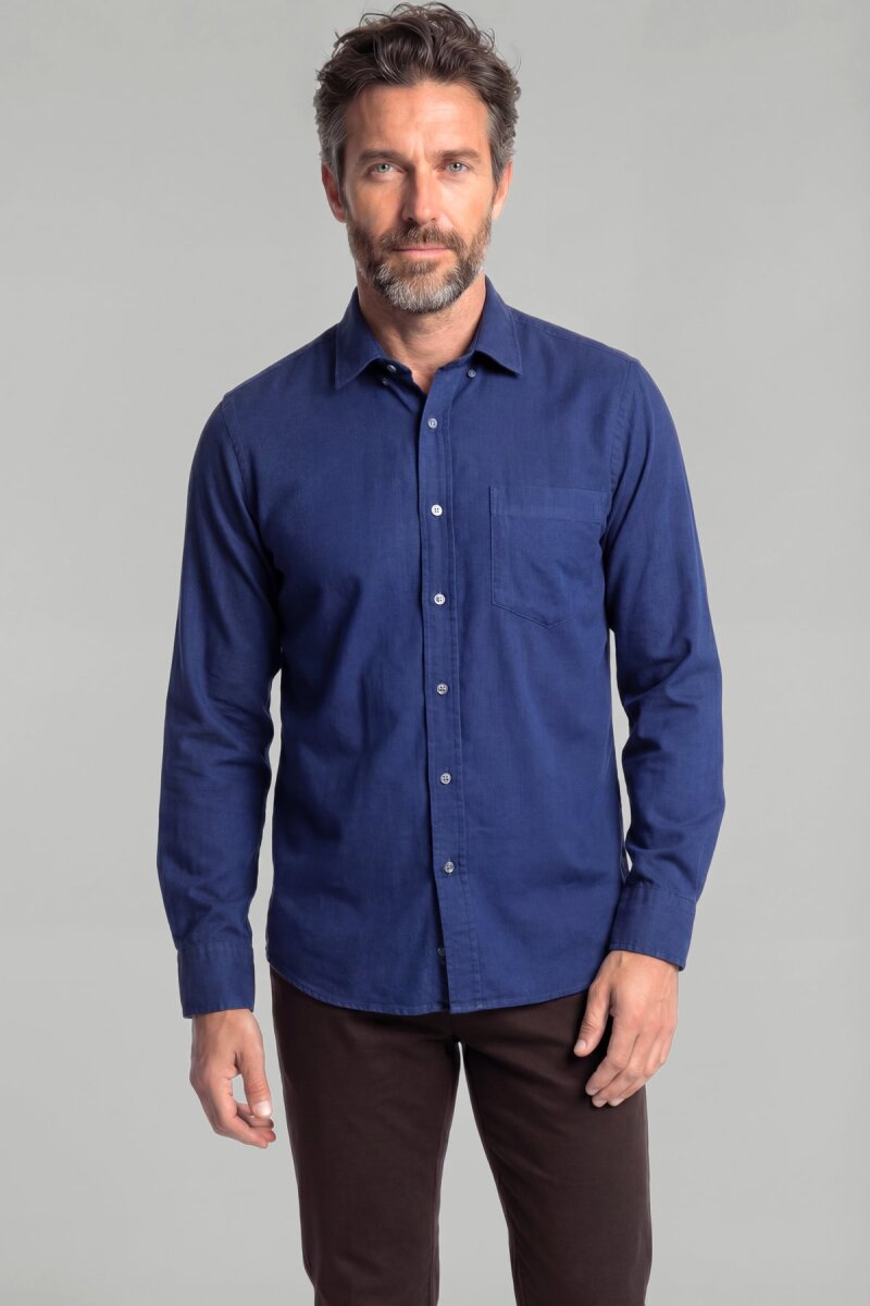 Uzun Kol Spor Yaka Tek Cep Gömlek Lacivert - 1