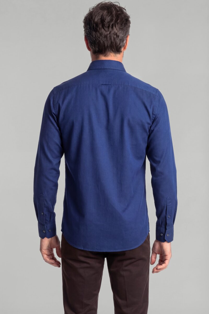 Uzun Kol Spor Yaka Tek Cep Gömlek Lacivert - 2
