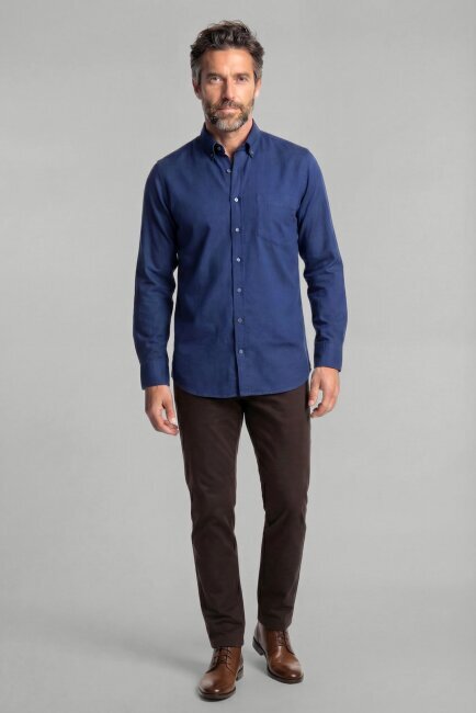 Uzun Kol Spor Yaka Tek Cep Gömlek Lacivert - 4