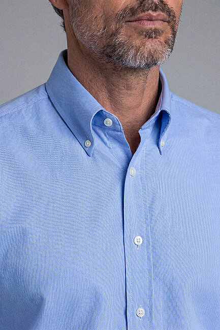 Blue Regular Fit Cotton Cepsiz Düğmeli Long Yeni Büyük Collar Shirt (2)