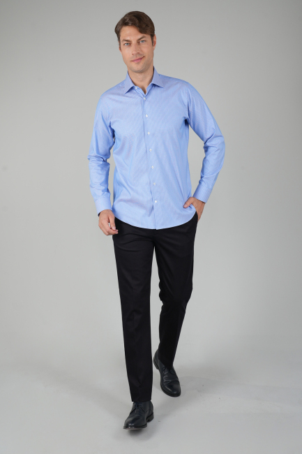 Uzun Kollu Erkek Regular Fit Mavi Klasik Gömlek - 5