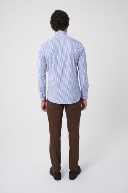 Uzun Kollu İtalyan Yaka Mavi Desenli Erkek Gömlek - 5