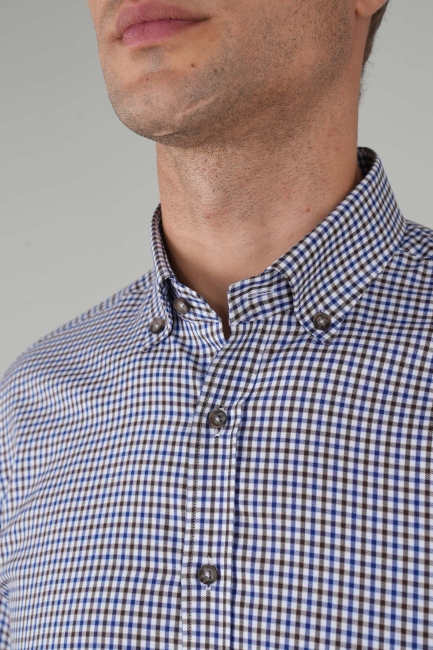 Uzun Kollu Kahve Kareli Regular Fit Erkek Gömlek - 3