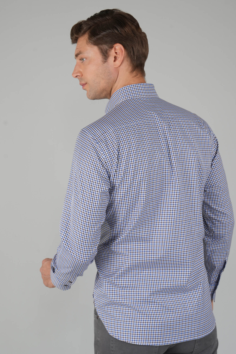 Uzun Kollu Kahve Kareli Regular Fit Erkek Gömlek (1)