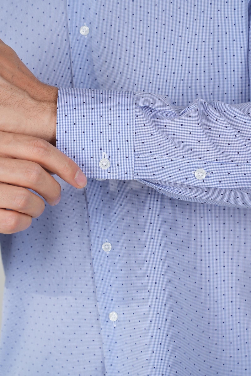 Uzun Kollu Klasik Mavi Regular Fit Erkek Gömkek - 5