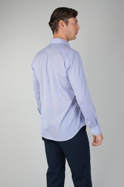 Uzun Kollu Klasik Mavi Regular Fit Erkek Gömkek - 2