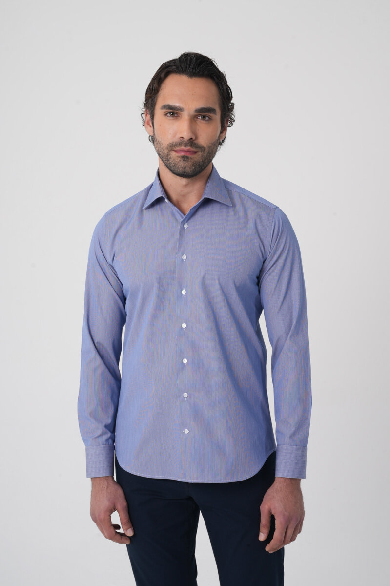 Uzun Kollu Klasik Yaka Erkek Lacivert Regular Fit Gömlek - 1
