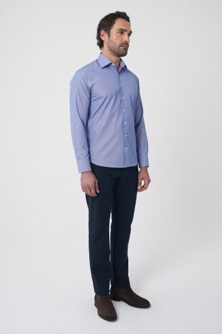 Uzun Kollu Klasik Yaka Erkek Lacivert Regular Fit Gömlek - 4