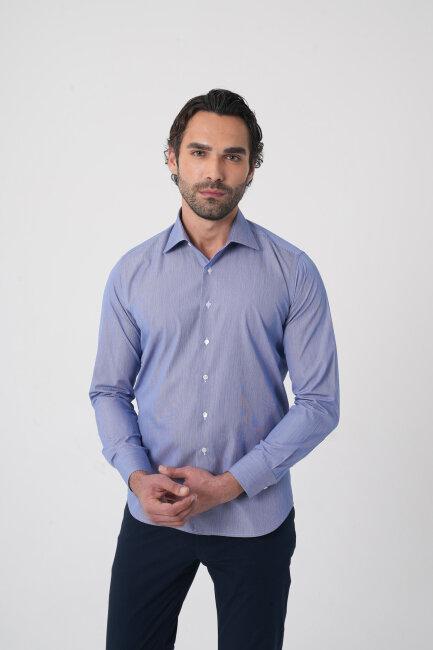 Uzun Kollu Klasik Yaka Erkek Lacivert Regular Fit Gömlek - 2