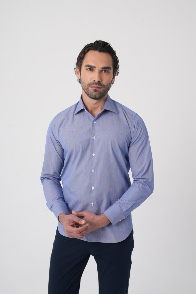 Uzun Kollu Klasik Yaka Erkek Lacivert Regular Fit Gömlek - 2