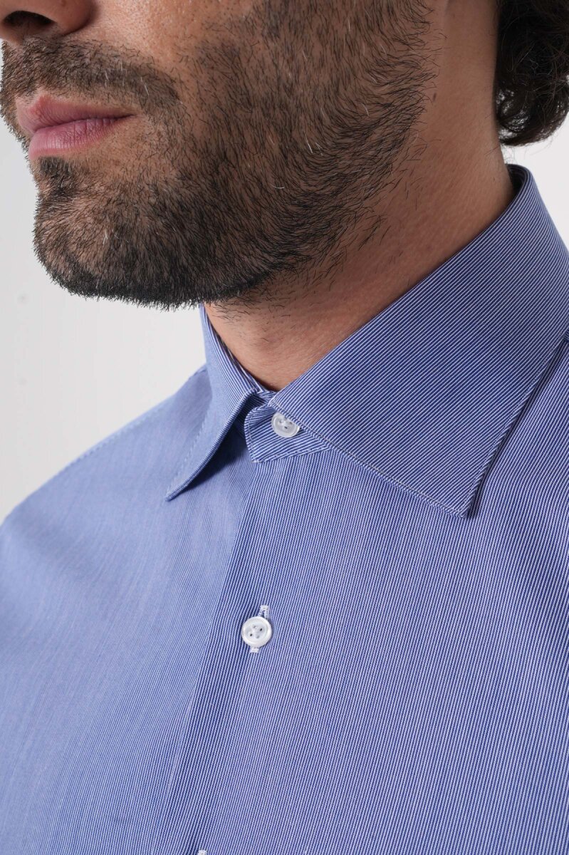 Uzun Kollu Klasik Yaka Erkek Lacivert Regular Fit Gömlek - 7