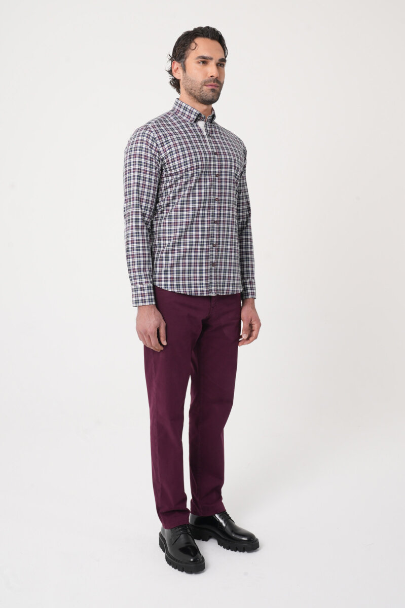 Uzun Kollu Paşa Yaka Regular Fit Erkek Bordo Gömlek - 4
