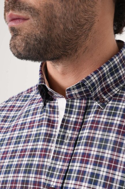 Uzun Kollu Paşa Yaka Regular Fit Erkek Bordo Gömlek - 7