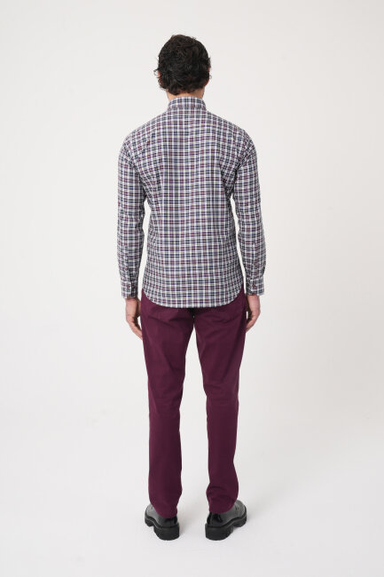 Uzun Kollu Paşa Yaka Regular Fit Erkek Bordo Gömlek - 6