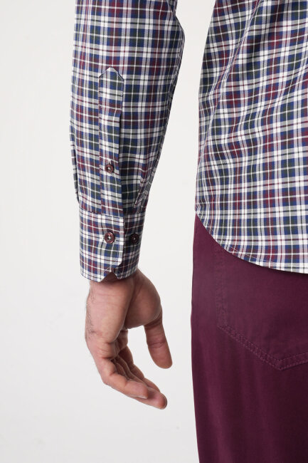 Uzun Kollu Paşa Yaka Regular Fit Erkek Bordo Gömlek - 8