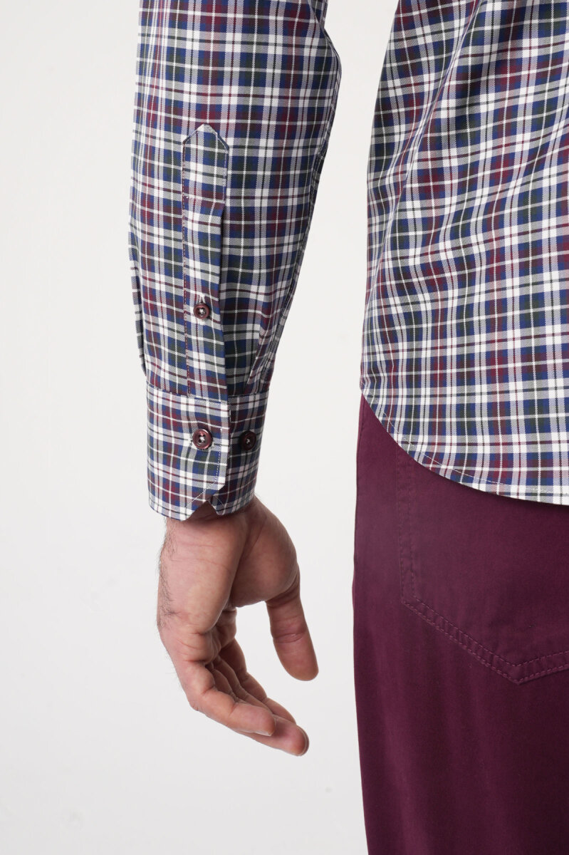 Uzun Kollu Paşa Yaka Regular Fit Erkek Bordo Gömlek - 8