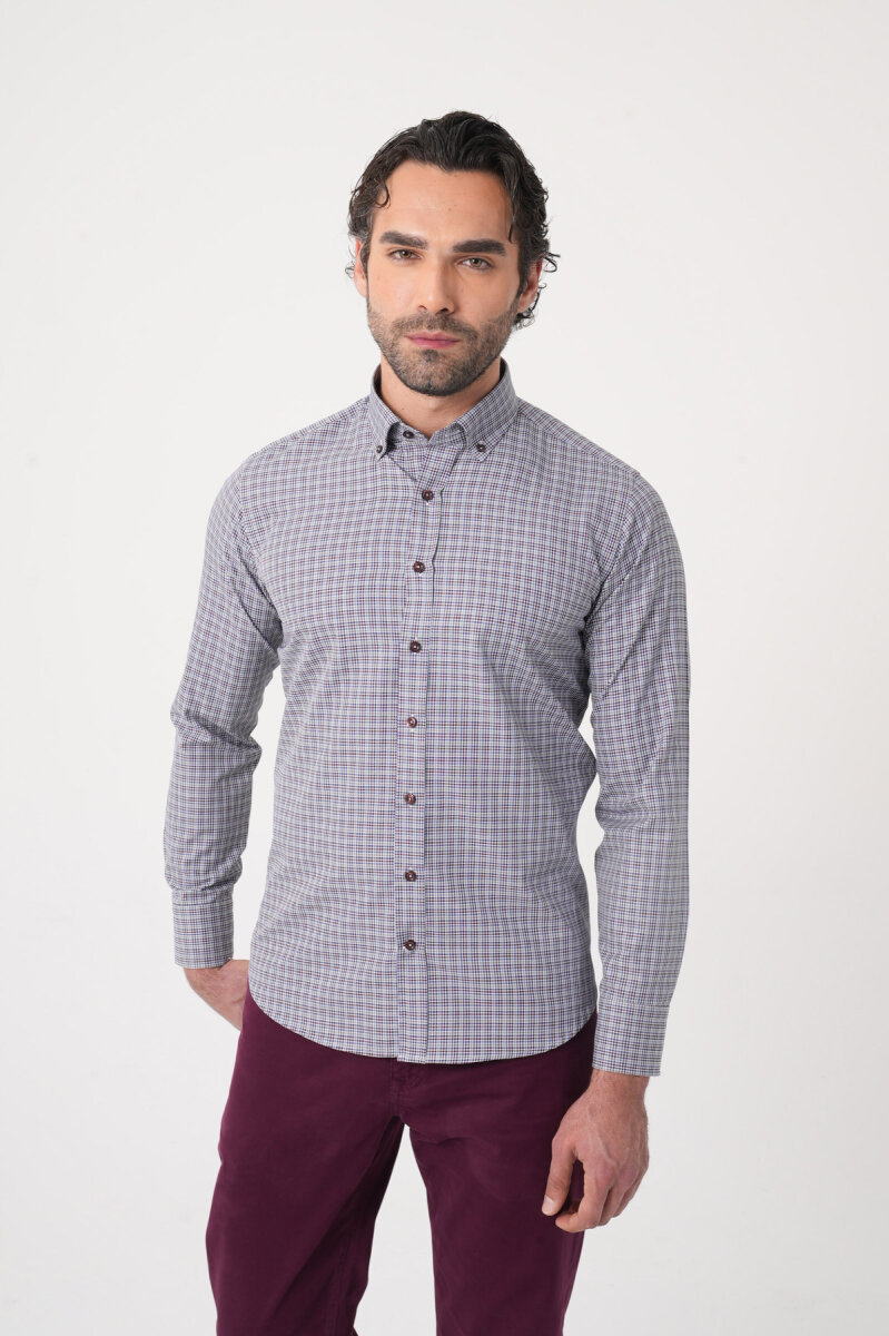 Uzun Kollu Paşa Yaka Regular Fit Erkek Gri Gömlek - 1