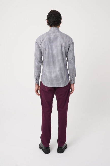 Uzun Kollu Paşa Yaka Regular Fit Erkek Gri Gömlek - 5