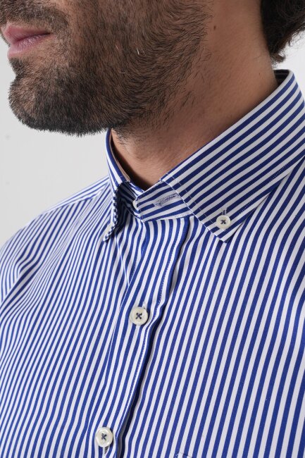 Uzun Kollu Paşa Yaka Regular Fit Erkek Lacivert Gömlek - 6