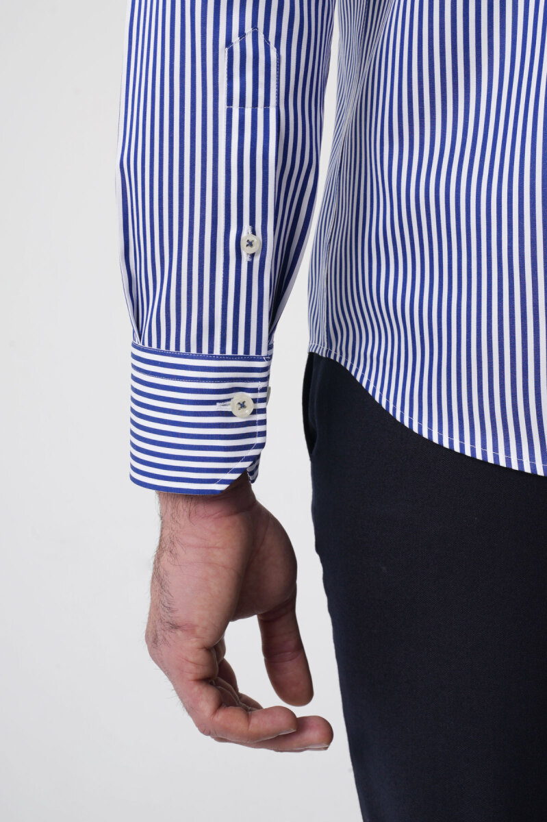 Uzun Kollu Paşa Yaka Regular Fit Erkek Lacivert Gömlek - 7