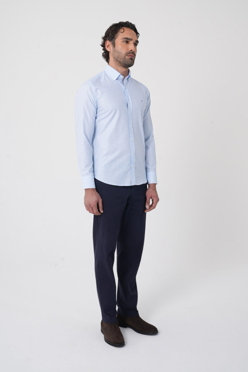 Uzun Kollu Paşa Yaka Regular Fit Erkek Mavi Gömlek - 4