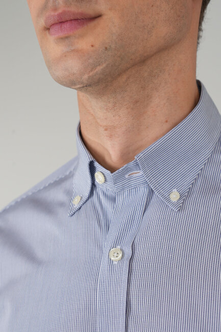 Uzun Kollu Regular Fit Erkek Çizgili Lacivert Gömlek - 3