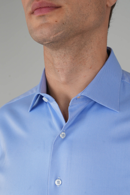 Uzun Kollu Regular Fit Pamuk Erkek Mavi Klasik Gömlek - 3