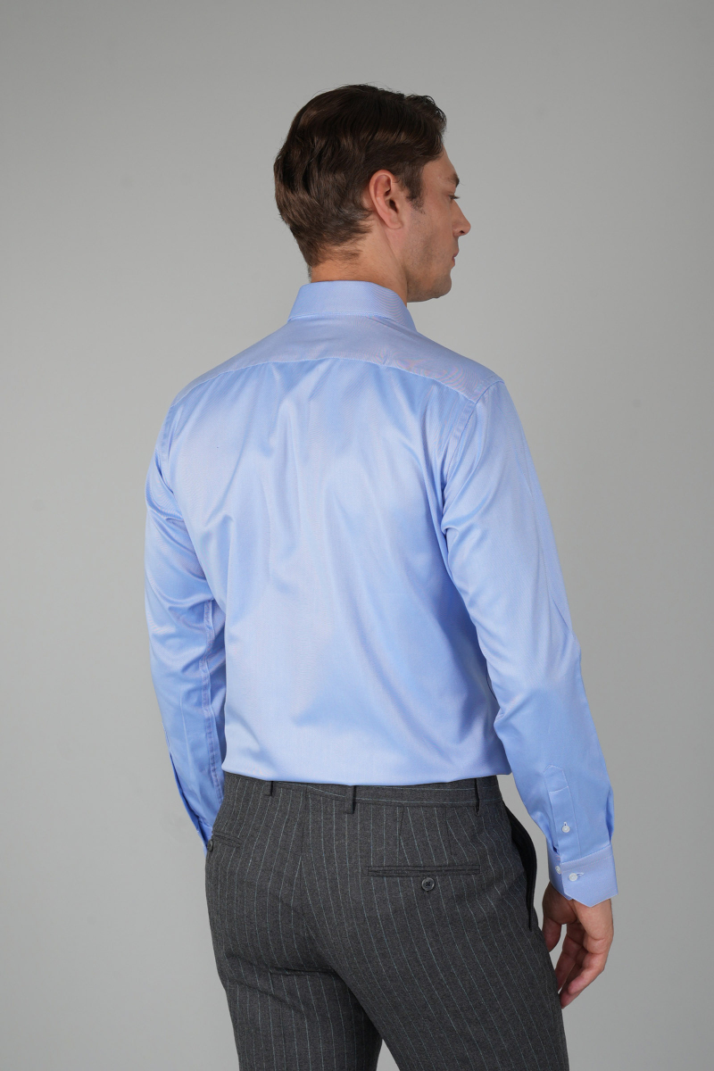 Uzun Kollu Regular Fit Pamuk Erkek Mavi Klasik Gömlek - 2