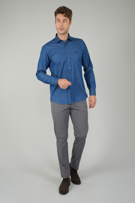 Uzun Kollu Regular Fit Spor Erkek  Denim Gömlek - 5