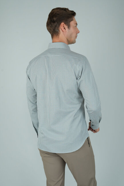 Uzun Kollu Regular Fit Yeşil Çizgili Erkek Pamuk Gömlek (1)