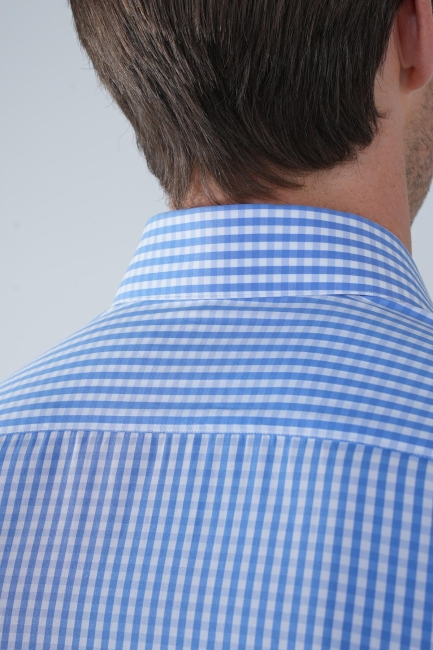Uzun Kollu Tek Cep Mavi Pamuk Erkek Gömlek - 4