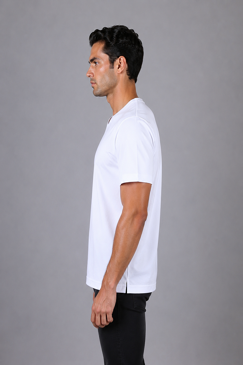 Beyaz V Yaka Basic T-shirt - 4