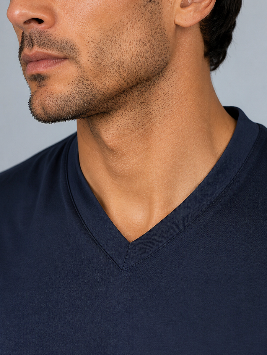Lacivert V Yaka Basic T-shirt - 3