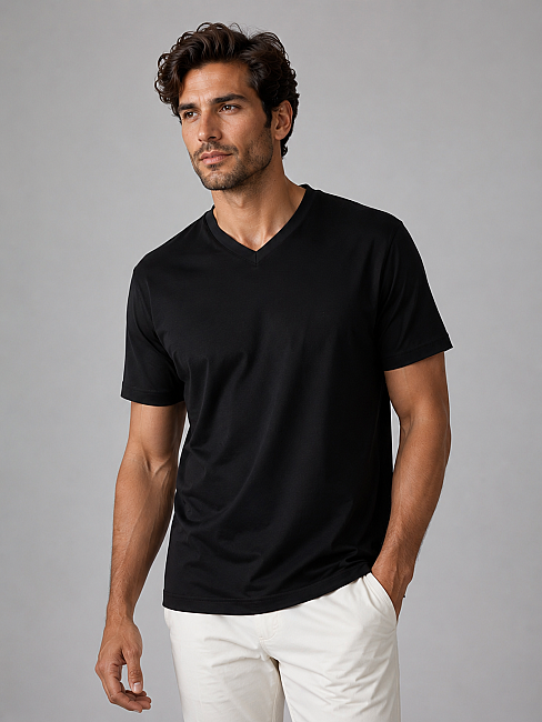 Siyah V Yaka Basic T-shirt