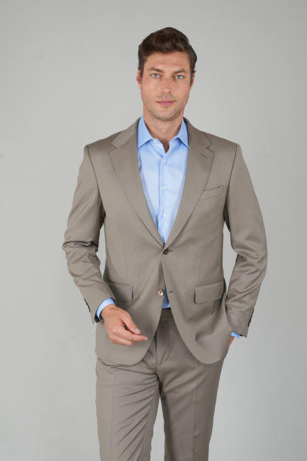 Vizon Dokuma Mono Yaka Çift Yırtmaçlı 6 Drop Yün Klasik Takım Elbise - 5