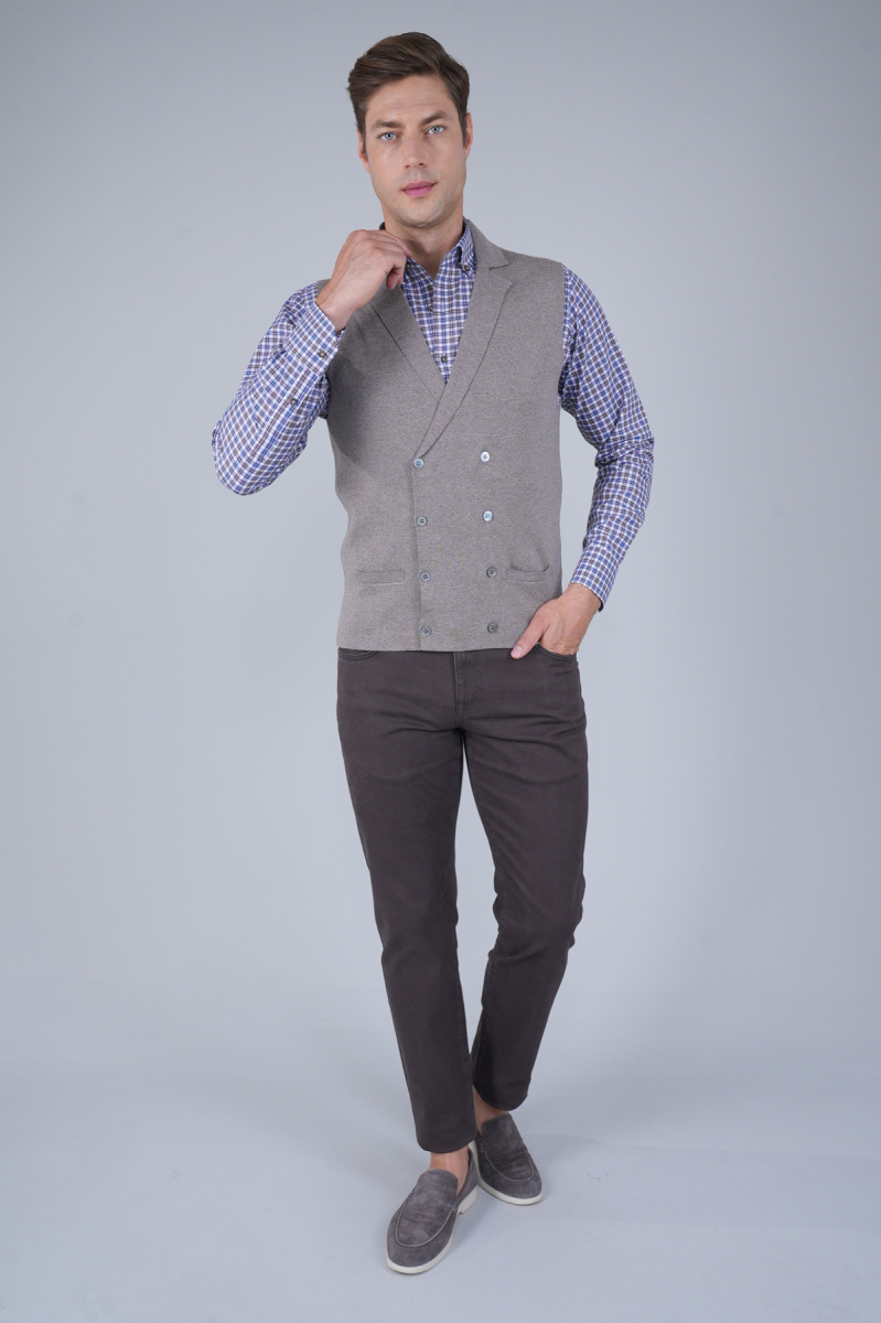 Vizon Kruvaze Yün Erkek Yelek - 5