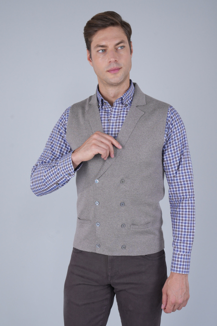 Vizon Kruvaze Yün Erkek Yelek