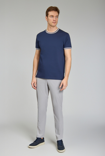 Yaka Detaylı Erkek Cool Touch Lacivert Tshirt