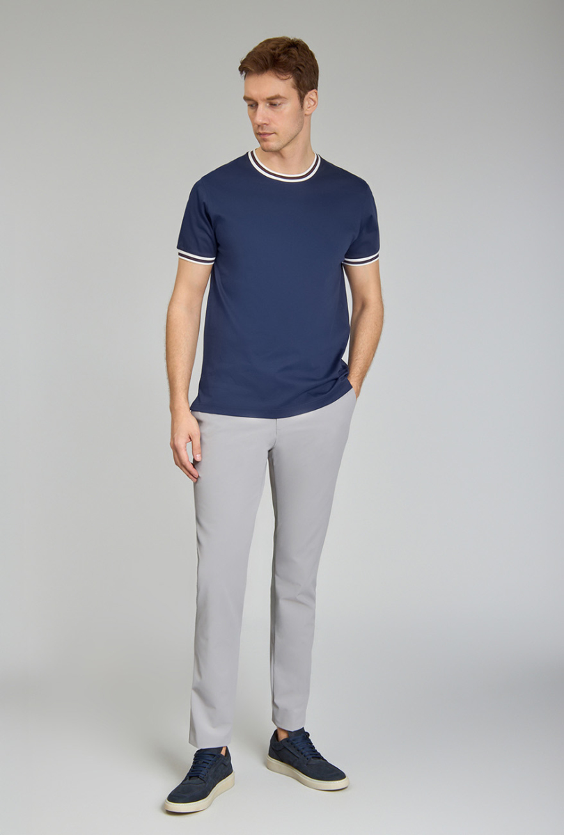 Yaka Detaylı Erkek Cool Touch Lacivert Tshirt - 2