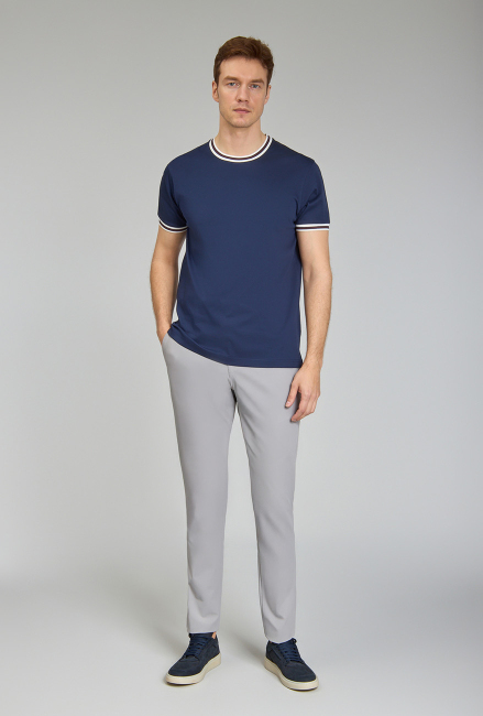 Yaka Detaylı Erkek Cool Touch Lacivert Tshirt - 4