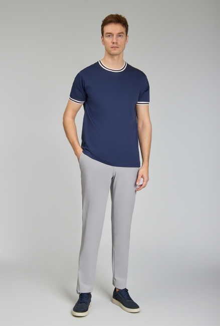 Yaka Detaylı Erkek Cool Touch Lacivert Tshirt - 5