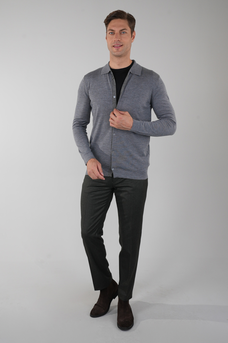 Yün Gri Erkek Triko Hırka - 5