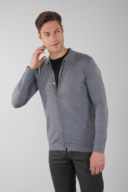 Yün Gri Erkek Triko Hırka