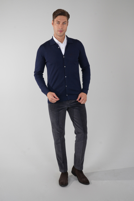 Yün Lacivert Erkek Triko Hırka - 5