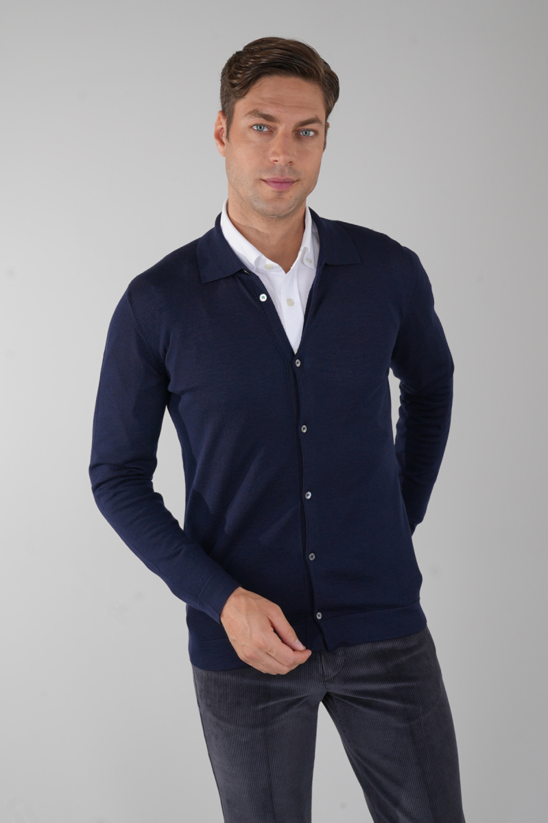 Yün Lacivert Erkek Triko Hırka - 1