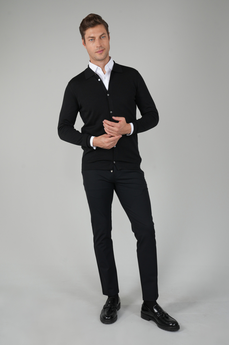 Yün Siyah Erkek Triko Hırka Yün - 6